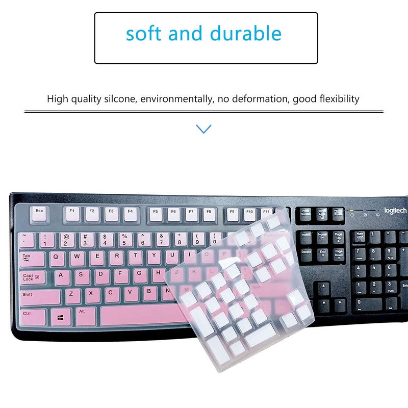 MUBUY-GOL MUBUY Keyboard Cover Skin Protector for Logitech MK120 K120 Wired Keyboard, Protective Skin US Layout - Gradual Pink - Image 2